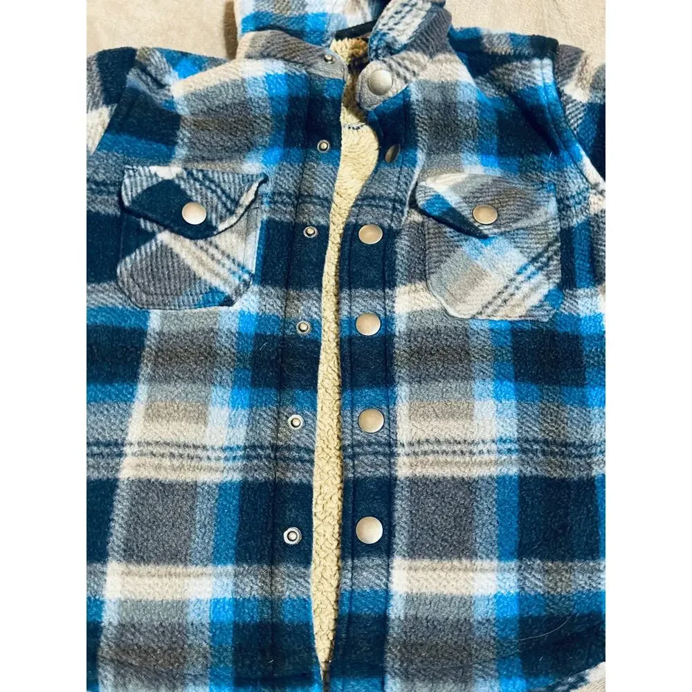 Eddie Bauer Size 4/5‎ Kids Toddler Blue Flannel Shacket Sherpa Lined Snap Button